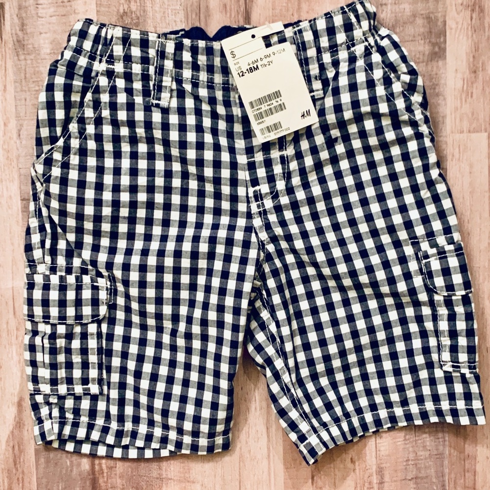 H&M Boy Shorts Gingham Navy Blue Print